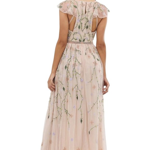 ASOS DESIGN pretty embroidered floral and sequin mesh maxi dress Size 12 - Picture 2 of 14
